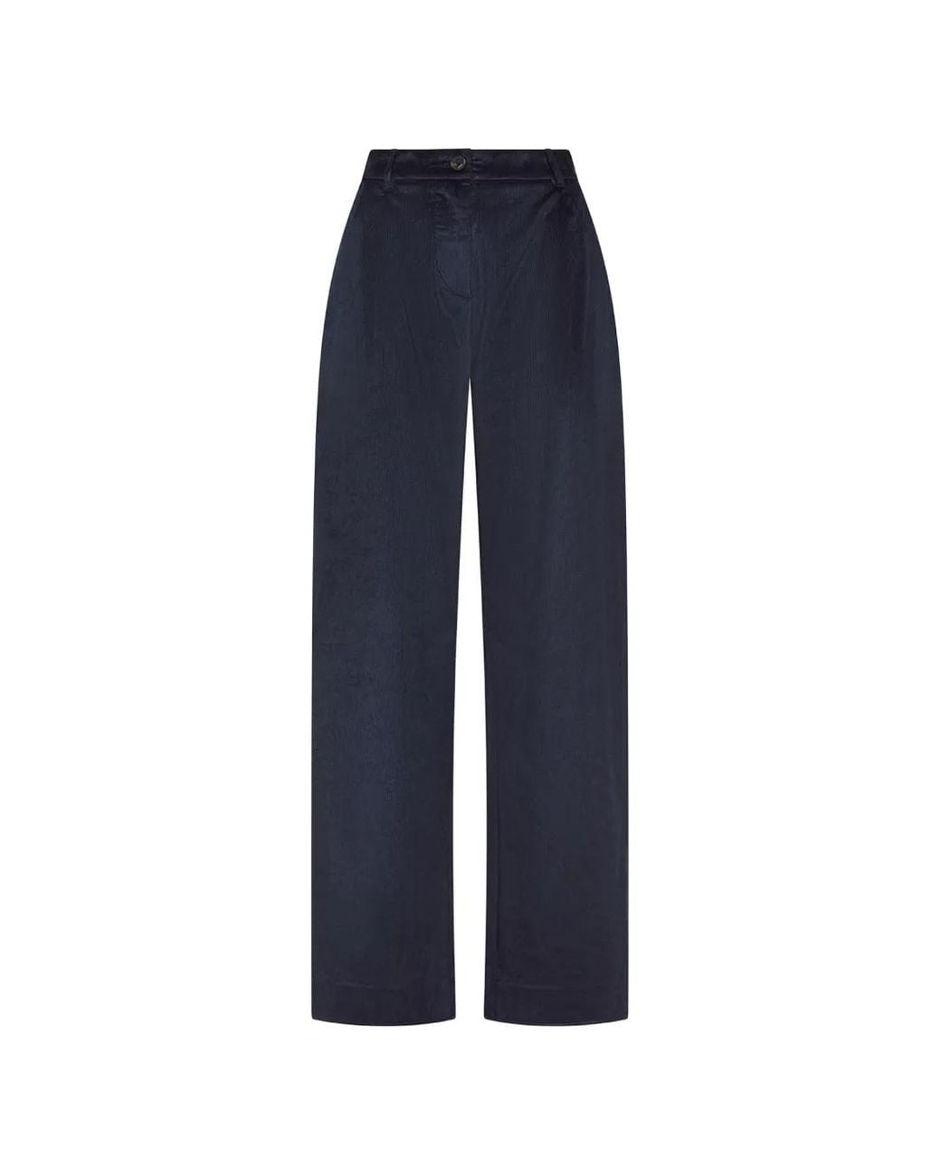 Cruna Blue Pleated Corduroy-Texture High-Waisted Trousers