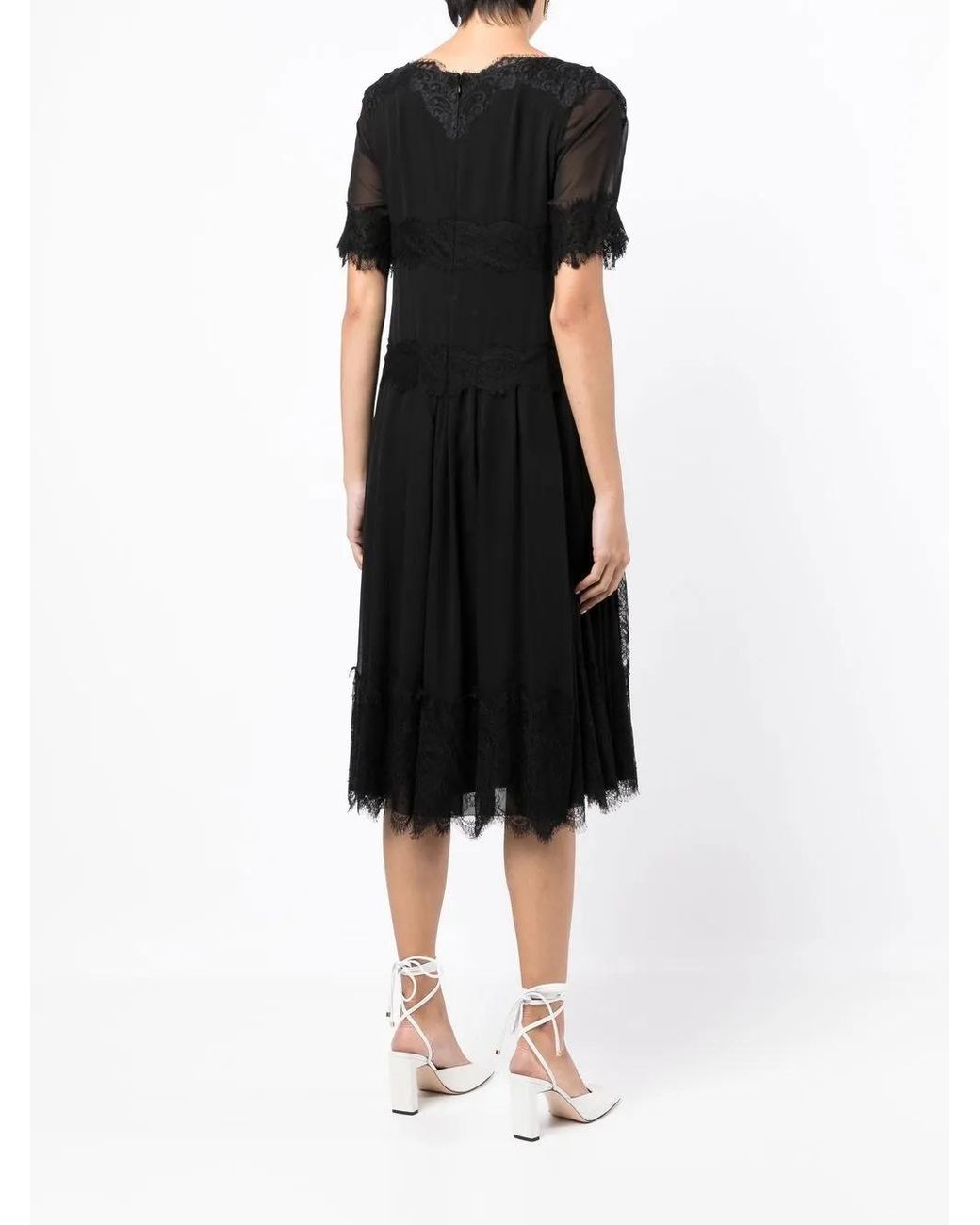 Shiatzy Chen Black Lace-Design Midi Dress