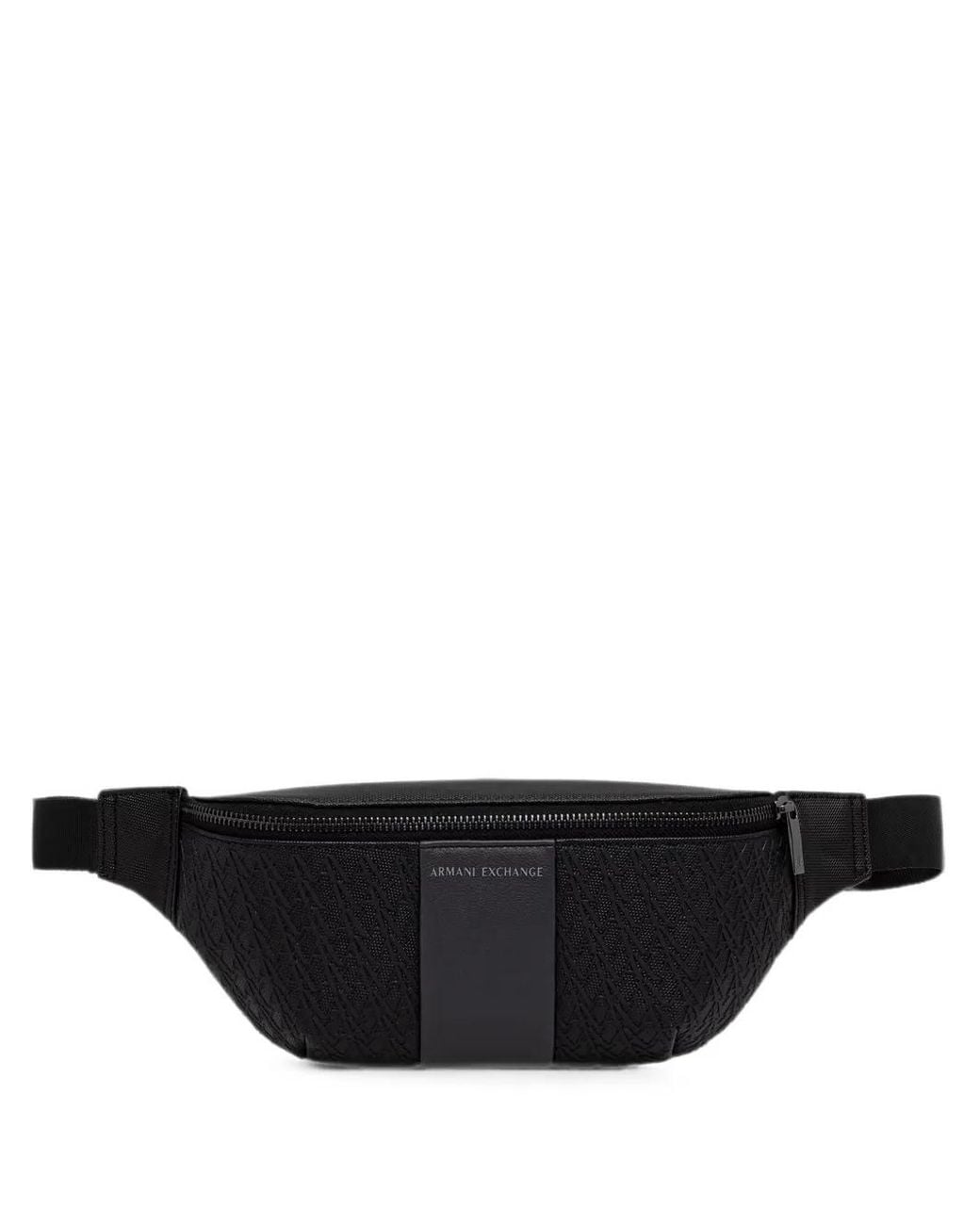 ARMANI EXCHANGE Black Monogram-Patterned Belt Bag for men
