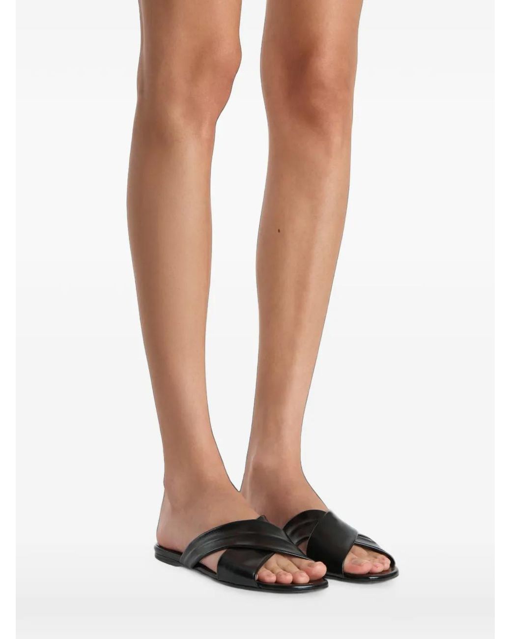 Khaite Black Liria Leather Flat Sandals