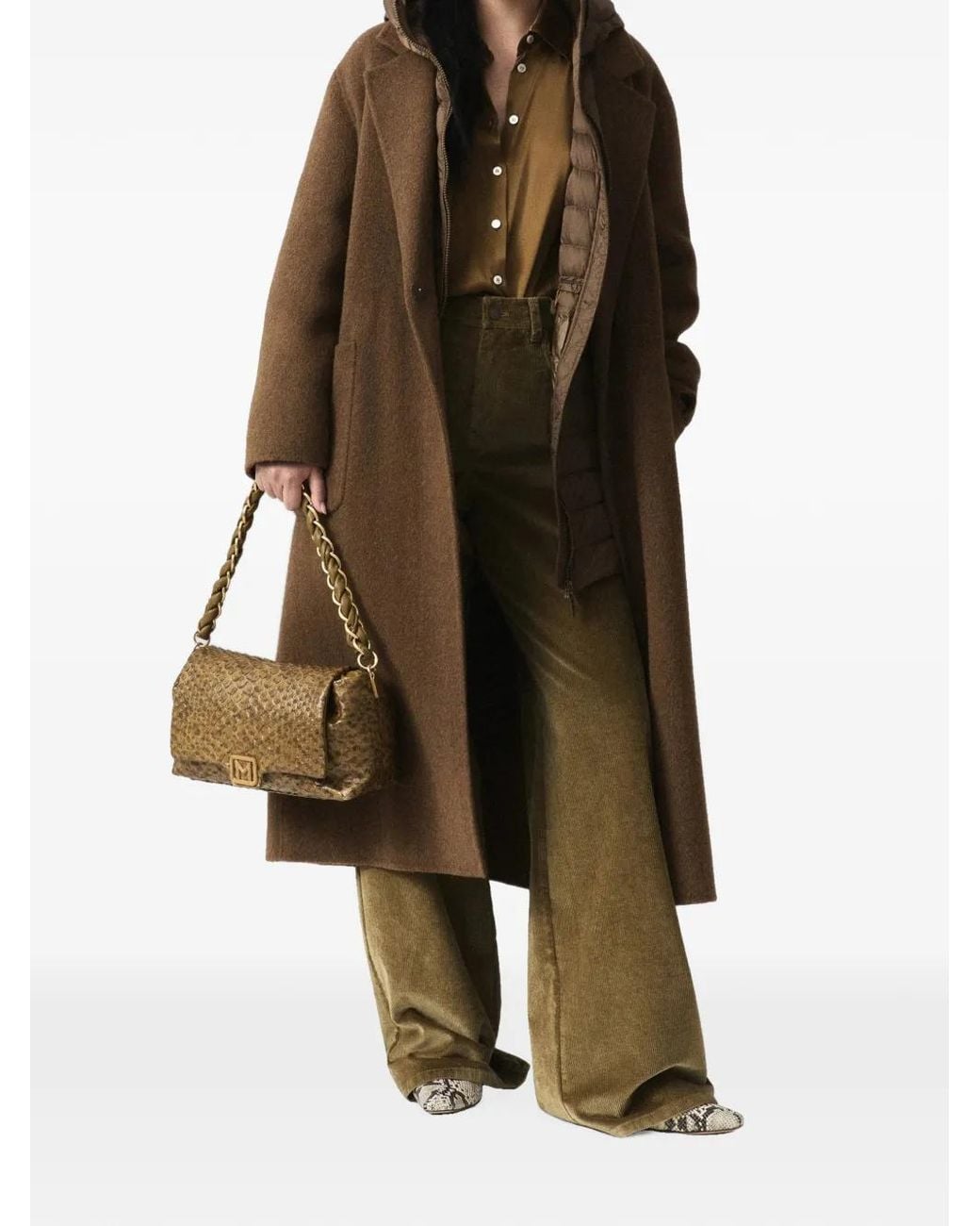 Marella Brown Detachable Padding Belted Coat