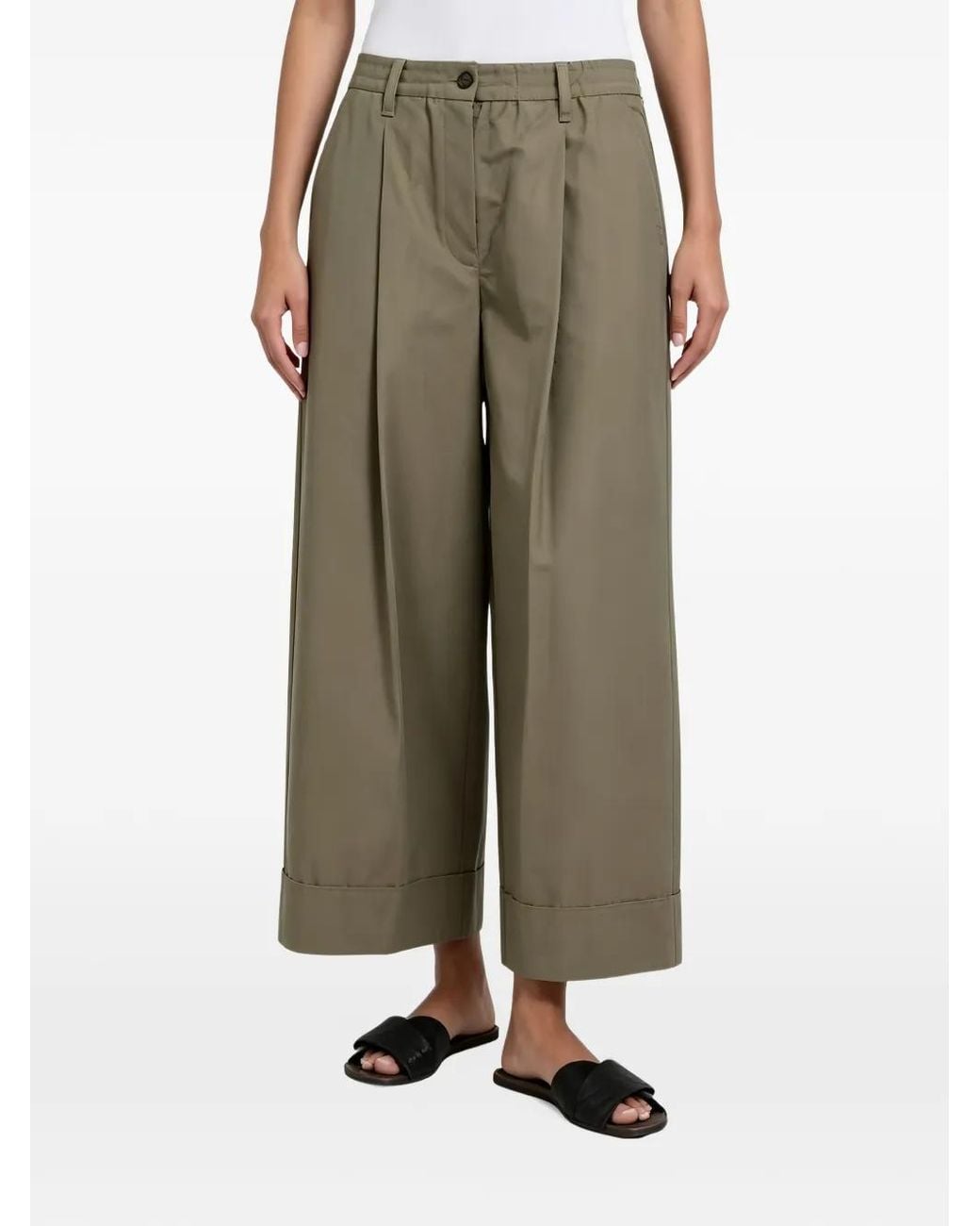 Brunello Cucinelli Green Pleated Wide-Leg Trousers