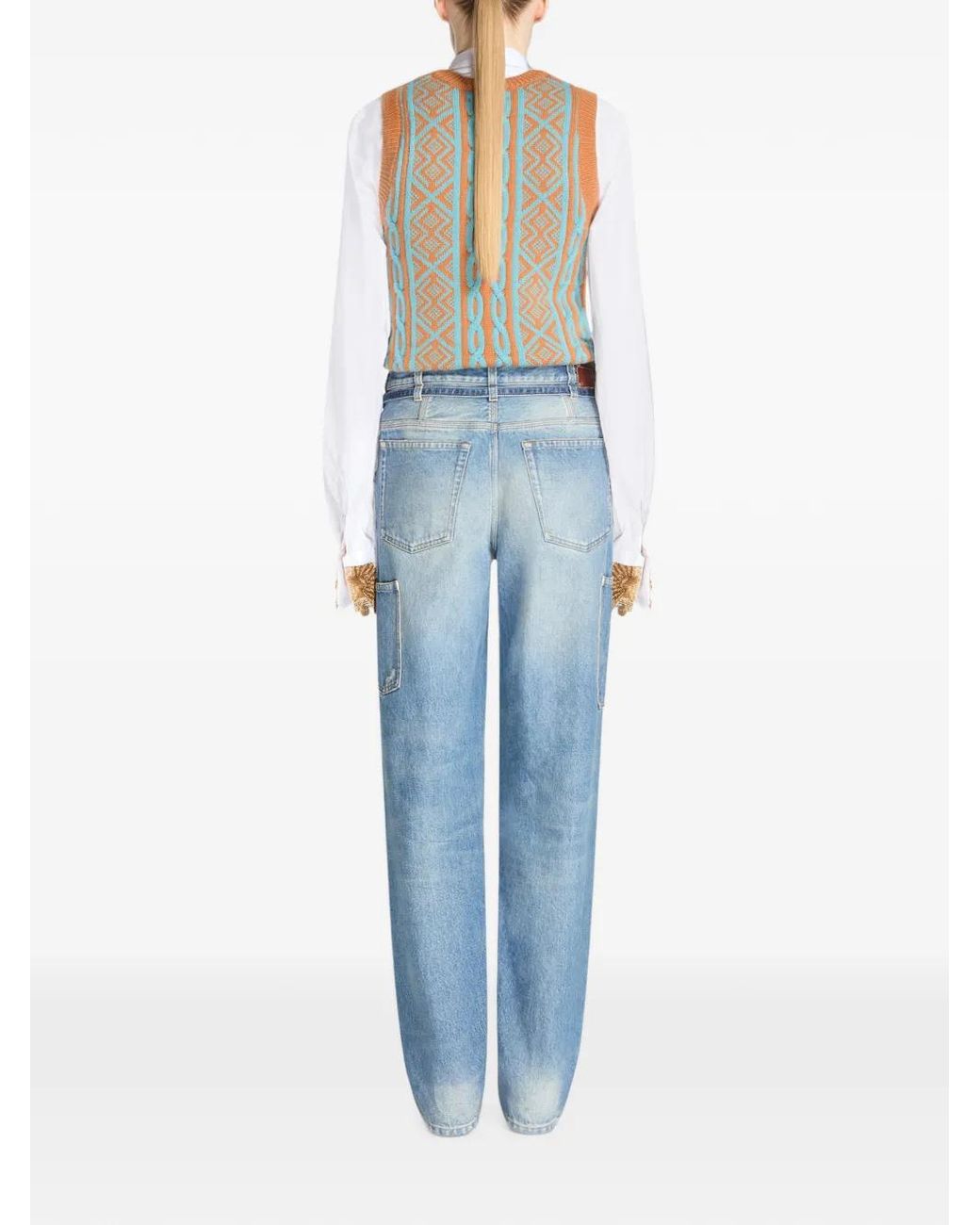 Dries Van Noten Blue Belted Wide-Leg Denim Trousers
