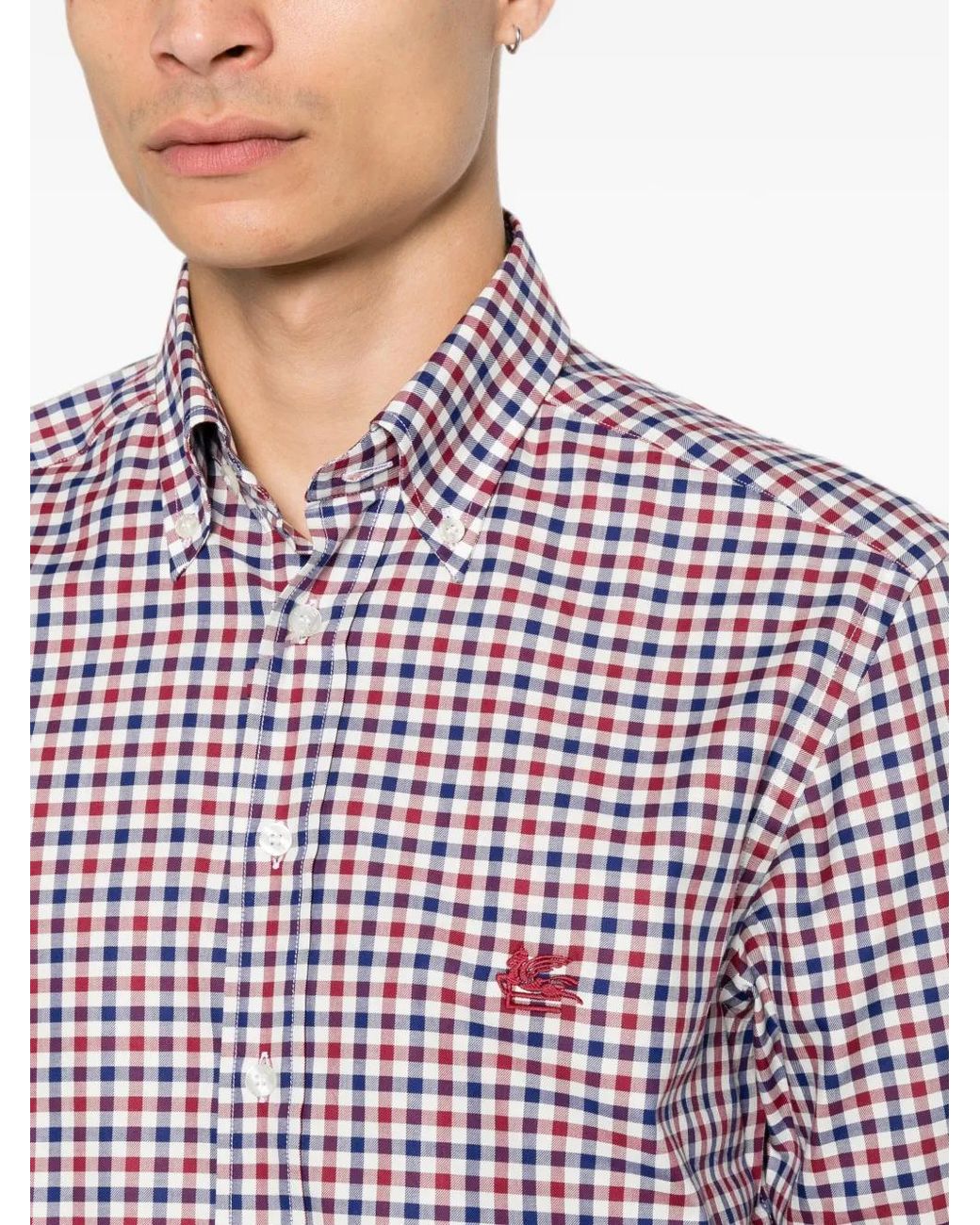 Etro Purple Gingham-Check Embroidered-Logo Shirt for men