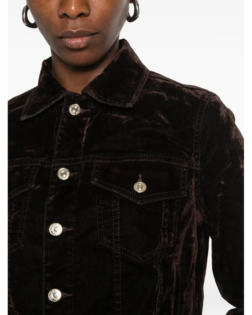 7 For All Mankind Black Velvet-Effect Button-Up Jacket