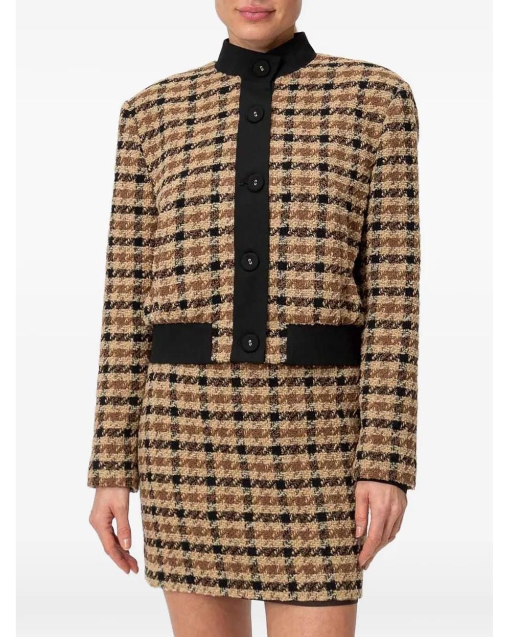 Twinset Brown Check-Pattern Bouclé Coat