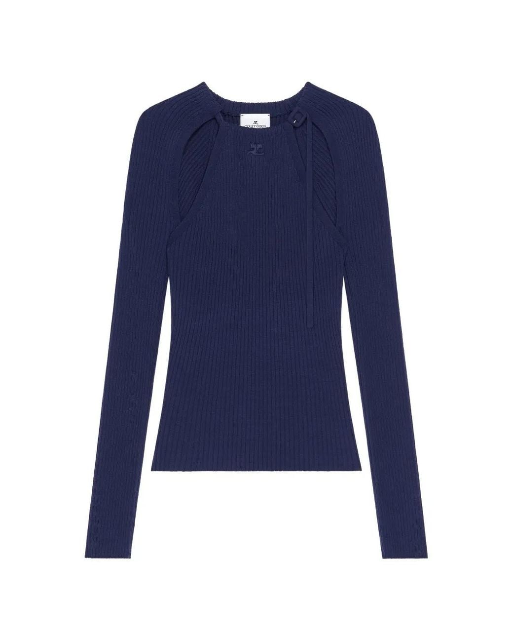 Courreges Blue Ribbed Knit Cut Out Sweater