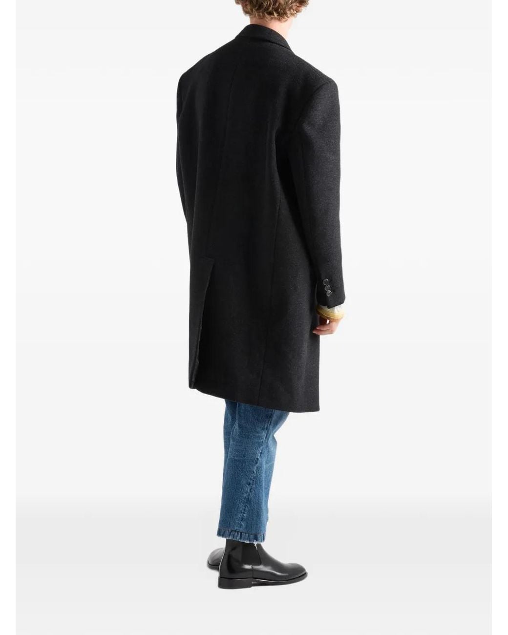 Prada Black Double-Breasted Wool Coat for men