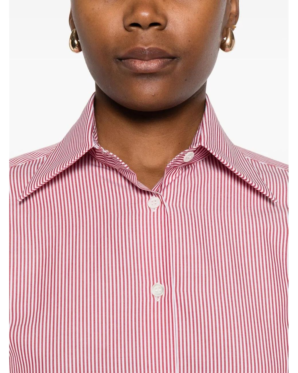 Mazzarelli Gea Gestreepte Button-Down Blouse in het Pink