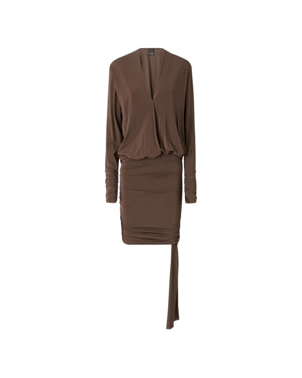 Pinko Brown Mini Dress With Gathering And Ribbon