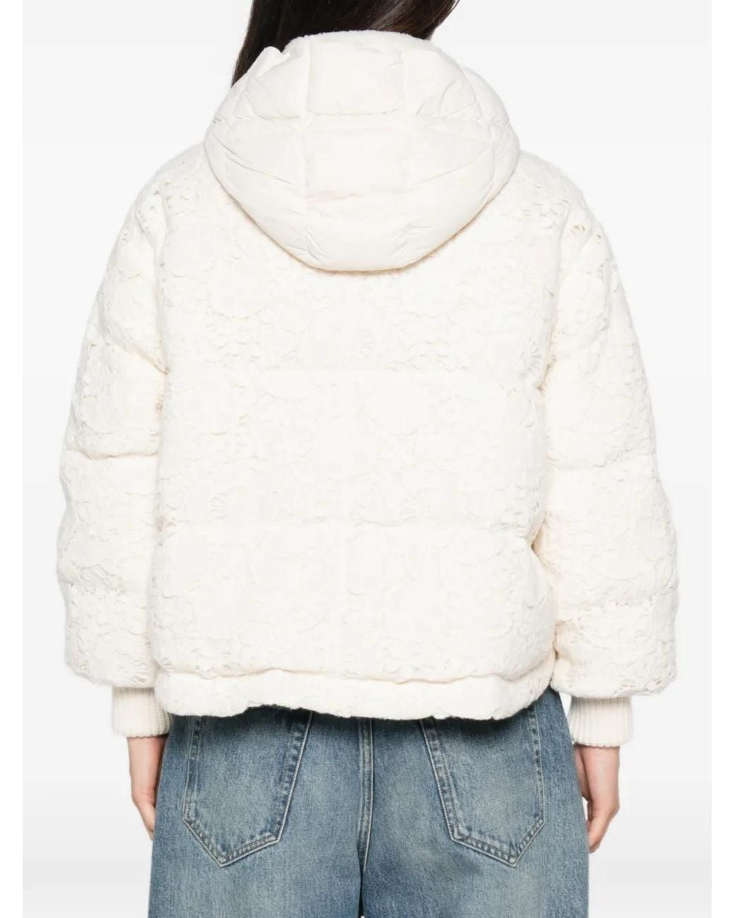 ERMANNO FIRENZE White Lace-Overlay Puffer Jacket