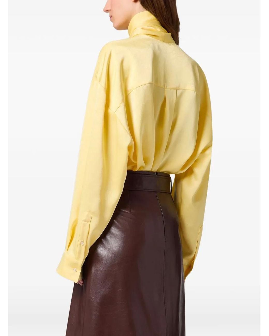 MSGM Yellow Pussy-Bow Long-Sleeve Blouse