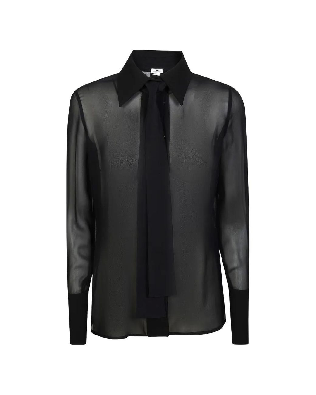 Elisabetta Franchi Black Sheer Front Tie Blouse