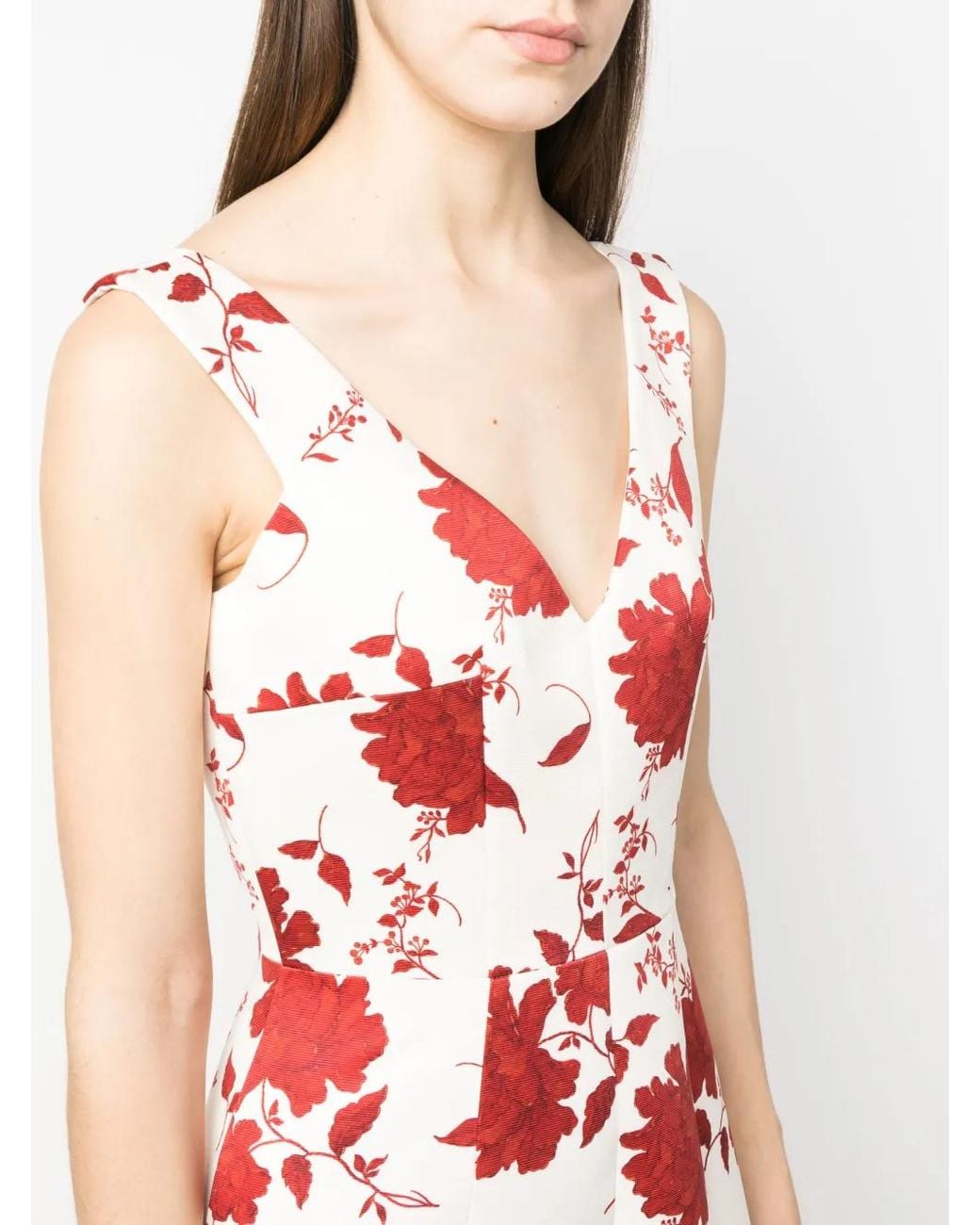 Emilia Wickstead Red Petrova Floral-Print Midi Dress