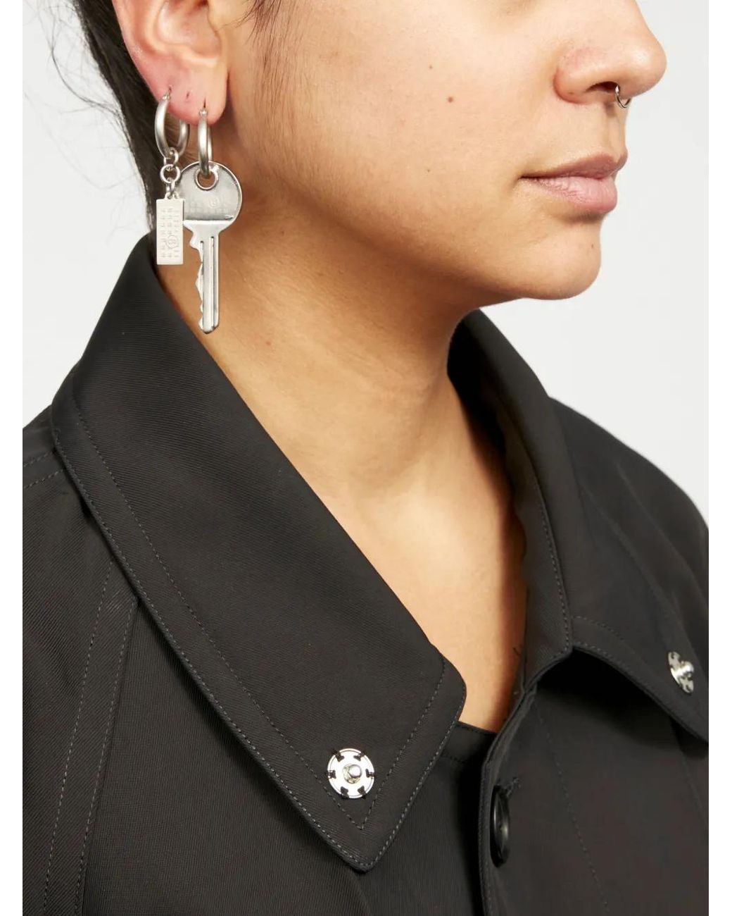 MM6 by Maison Margiela White Tag And Key Pendant Hoop Drop Earrings