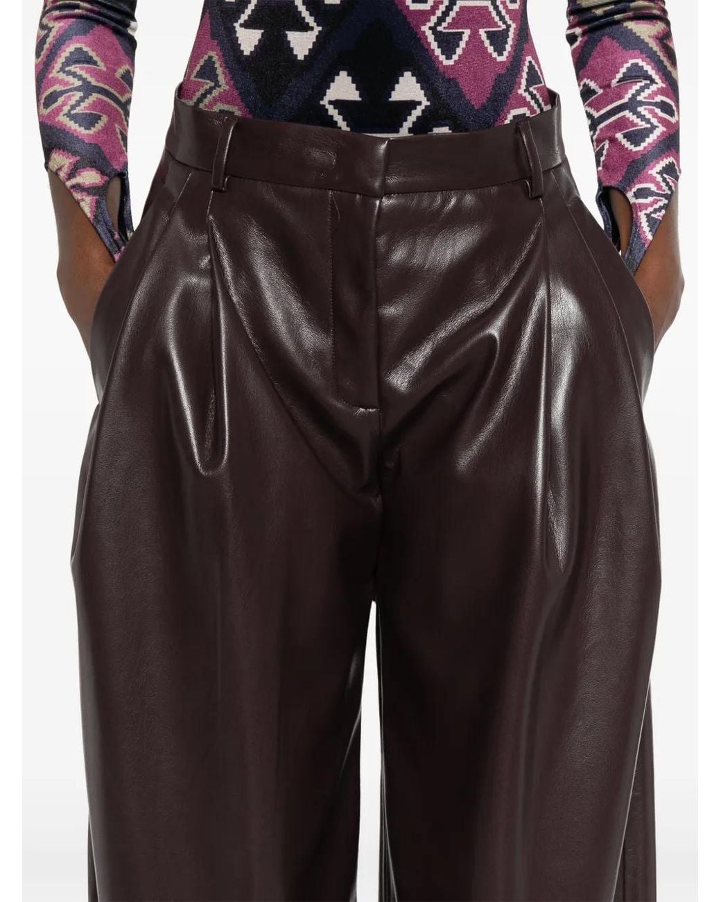ANDAMANE Purple Pleated Leather Trousers