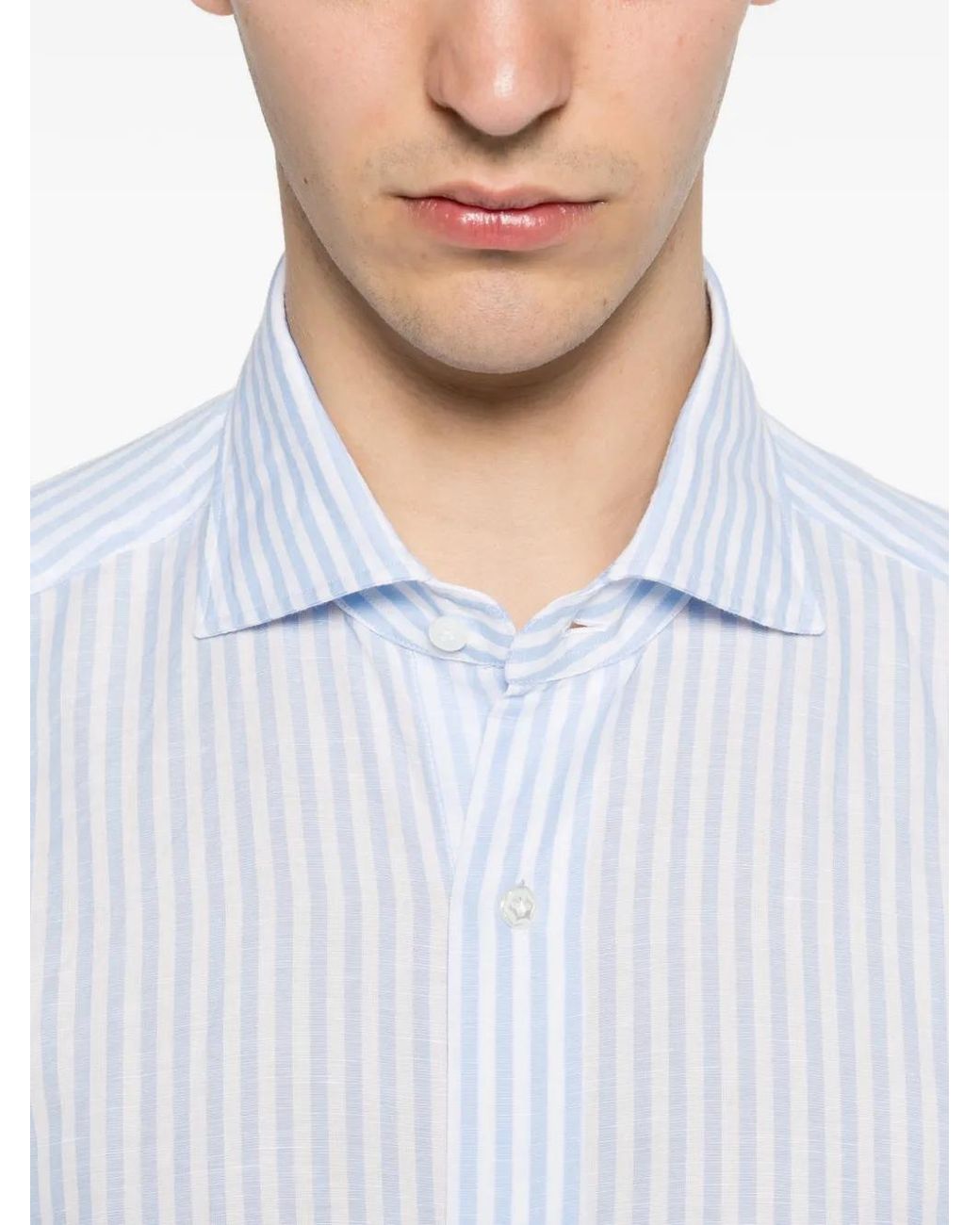 Barba Napoli White Chemise Rayée À Détail Asymétrique for men