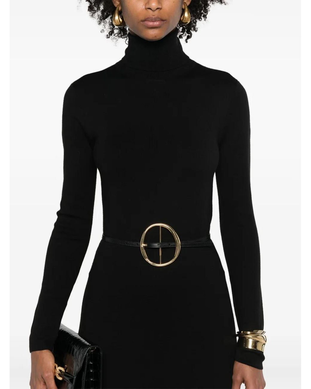 Saint Laurent Black Raffia Roll Neck Dress.