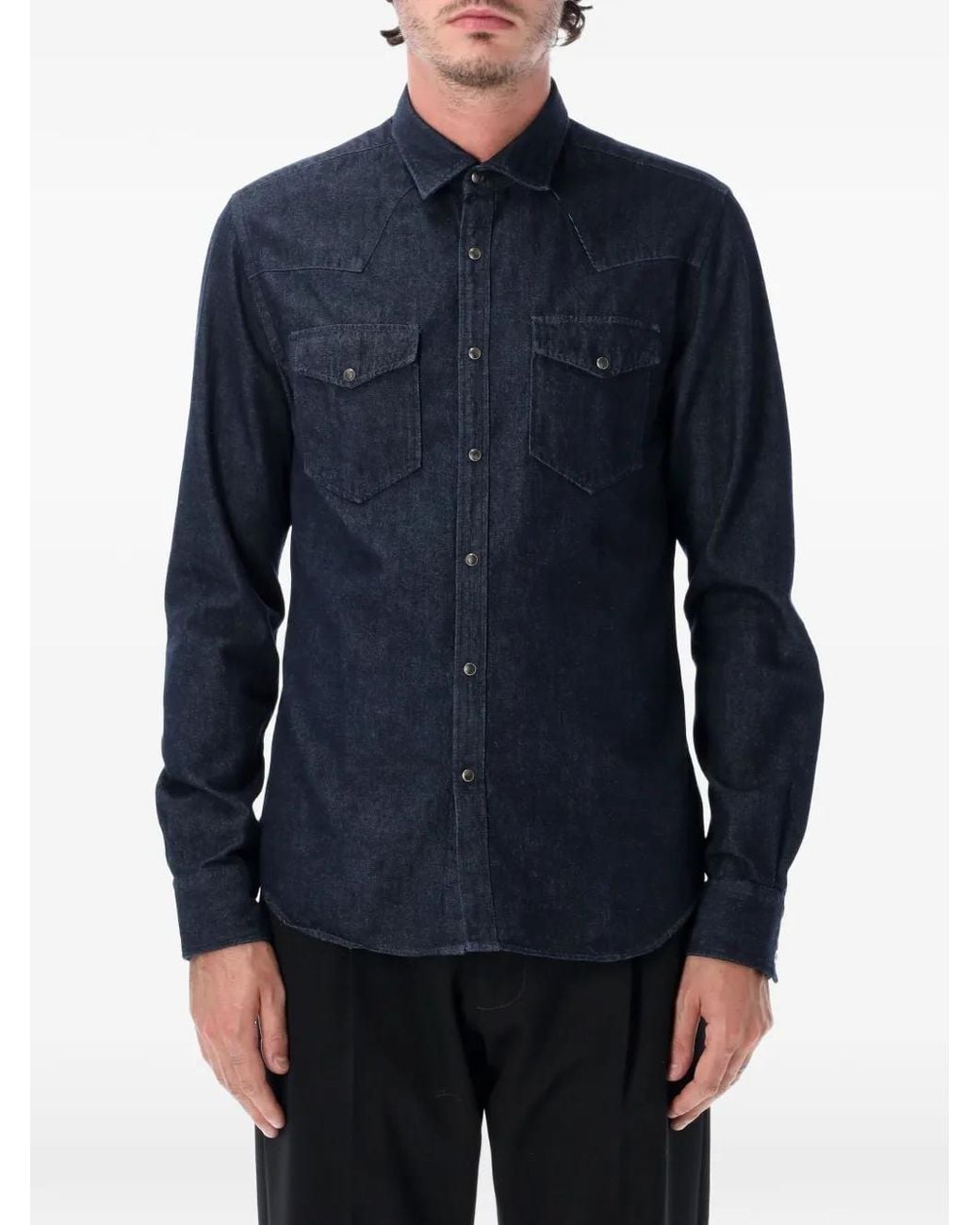 Xacus Blue Flap-Chest-Pockets Denim Shirt for men