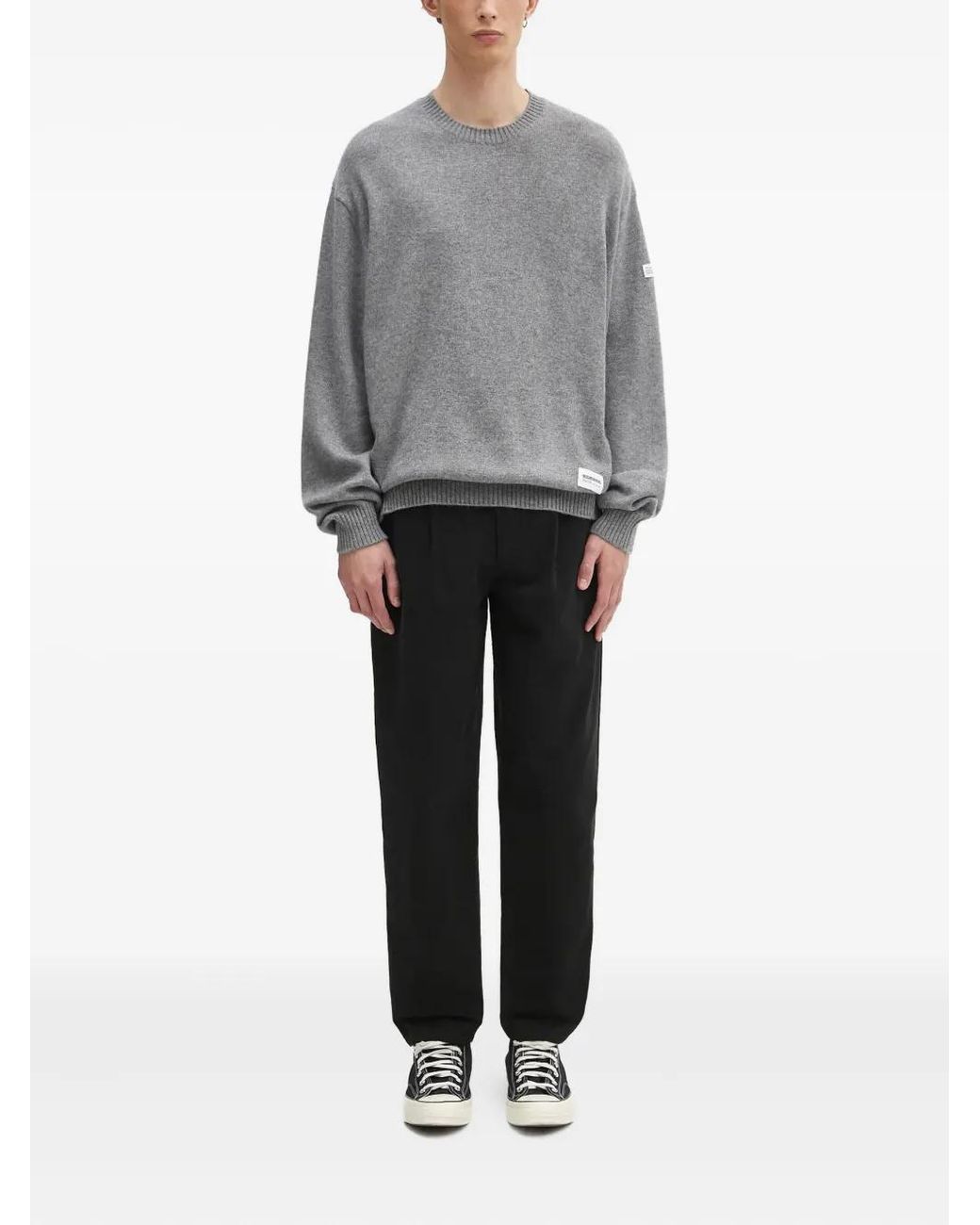 Neighborhood Gray Logo-Patch Crew-Neck Sweater for men