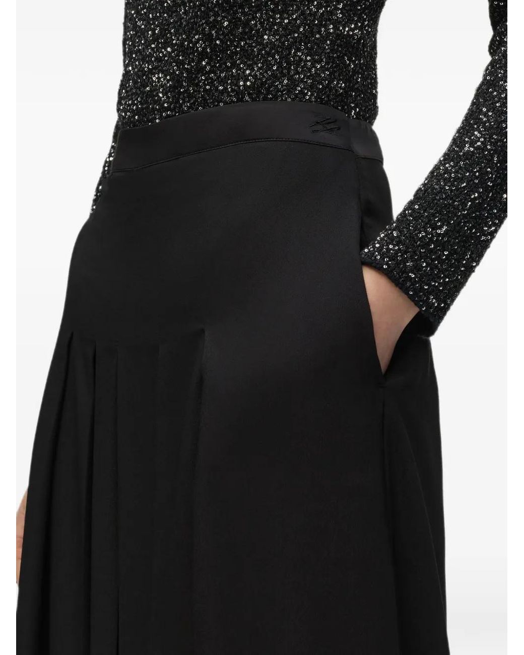 Karl Lagerfeld Black Pleated Wide-Leg Trousers