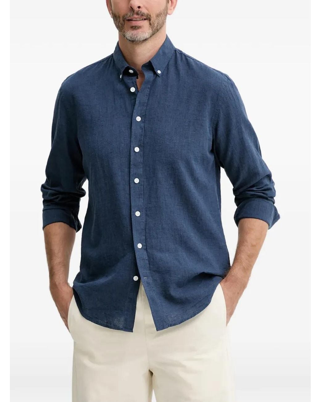 Lindbergh Blue Chemise Boutonnée En Lin for men