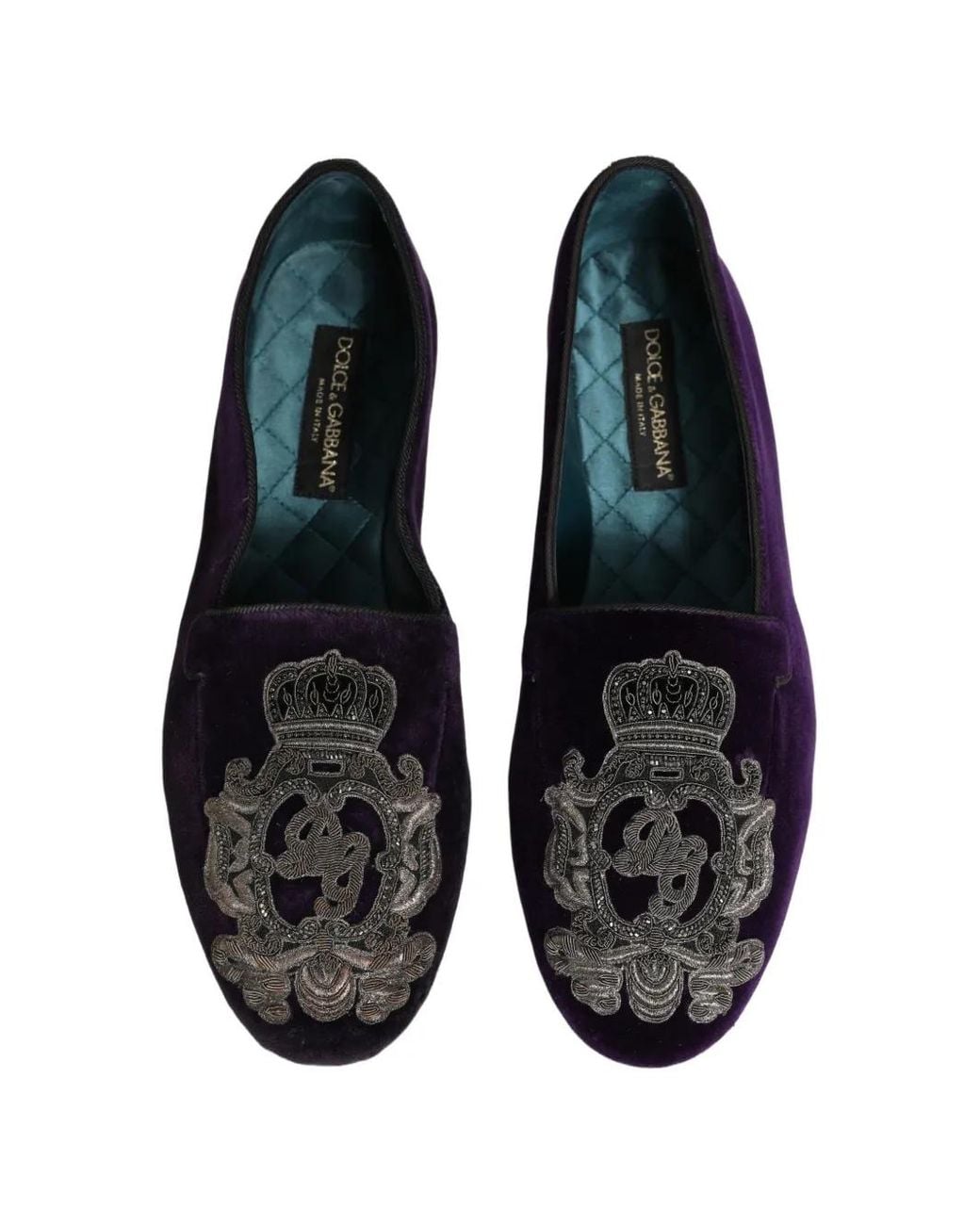 Dolce & Gabbana White Crown-Embroidered Velvet Loafers for men