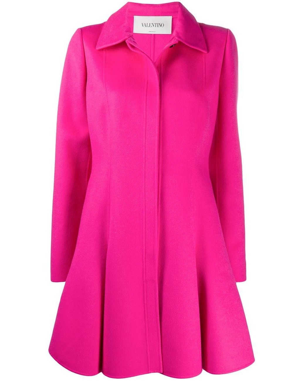 Valentino Wool Pleated Flared Buttoned Coat in Pink Lyst