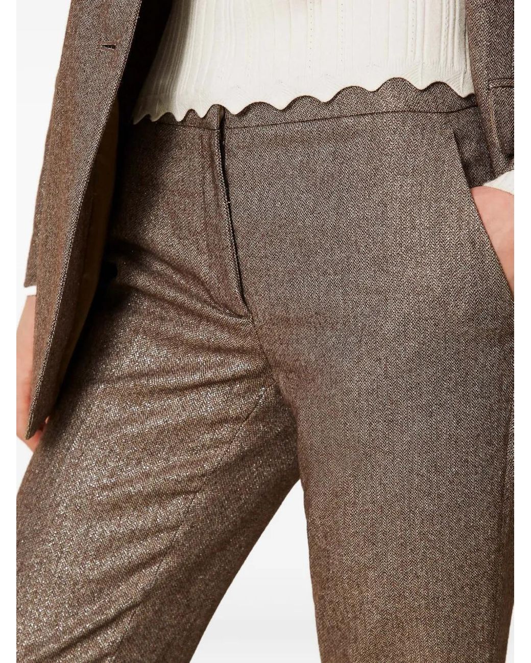Twinset Gray Lurex Flared-Leg Trousers