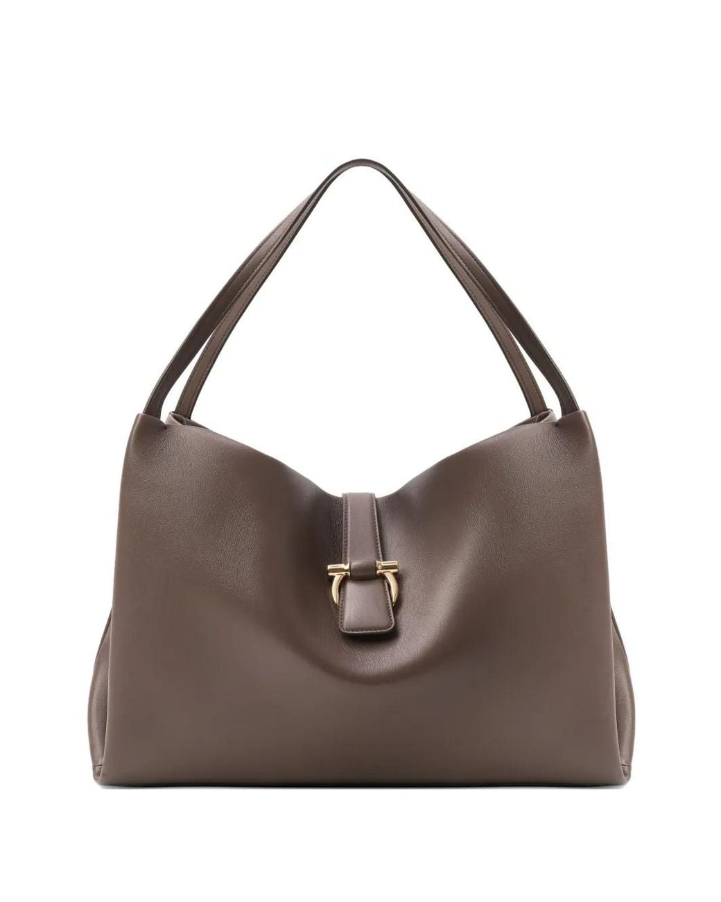 Ferragamo Brown Large Mia Gancini-Plaque Leather Tote Bag