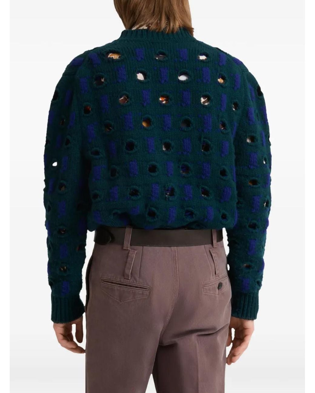 Marni Blue Wool-Cashmere Sweater With Cut-Out Polka Dots for men