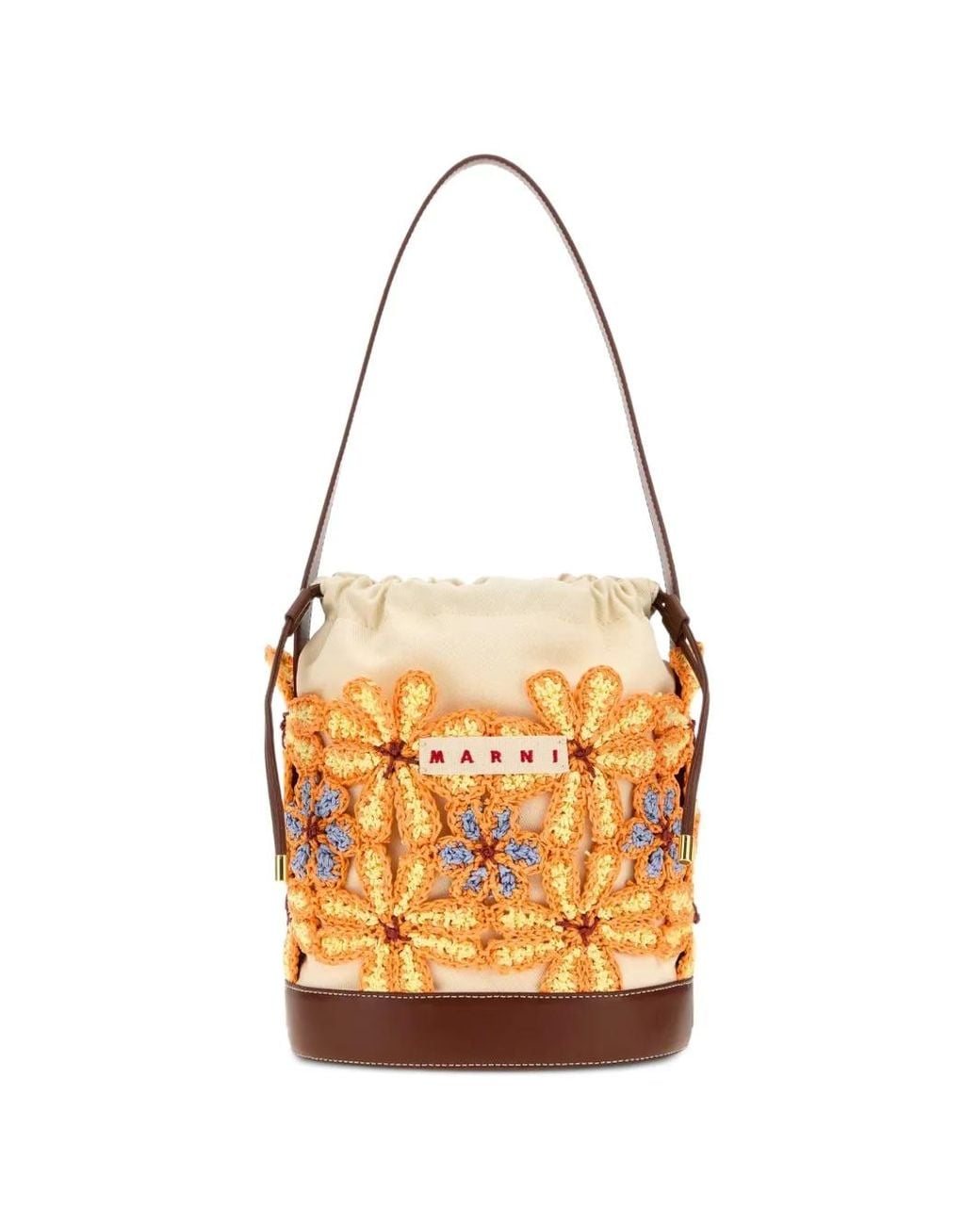 Marni Metallic Crochet-Flower Bucket Bag