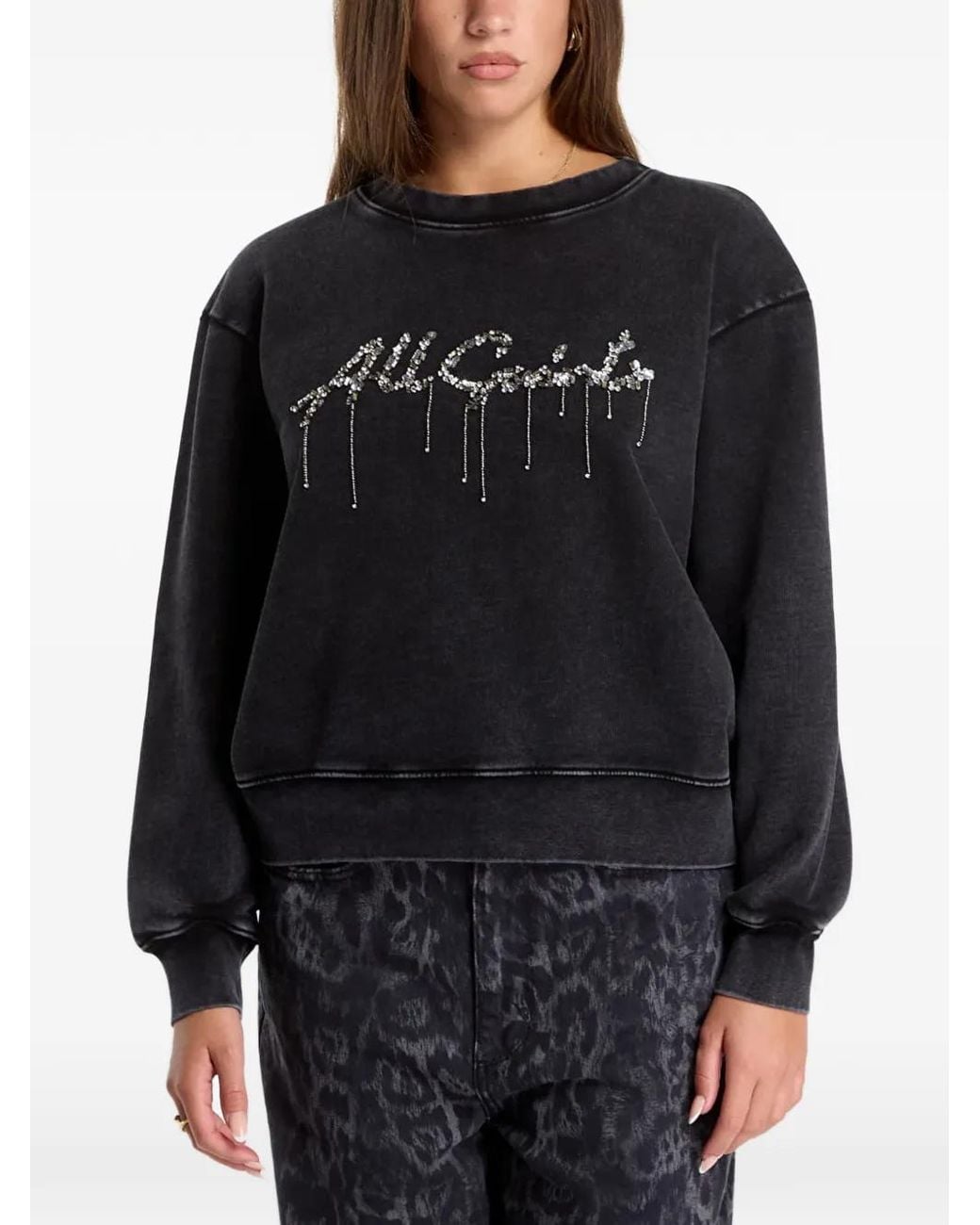 AllSaints Black Chains Pippa Sequin-Embellished Logo-Print Sweater