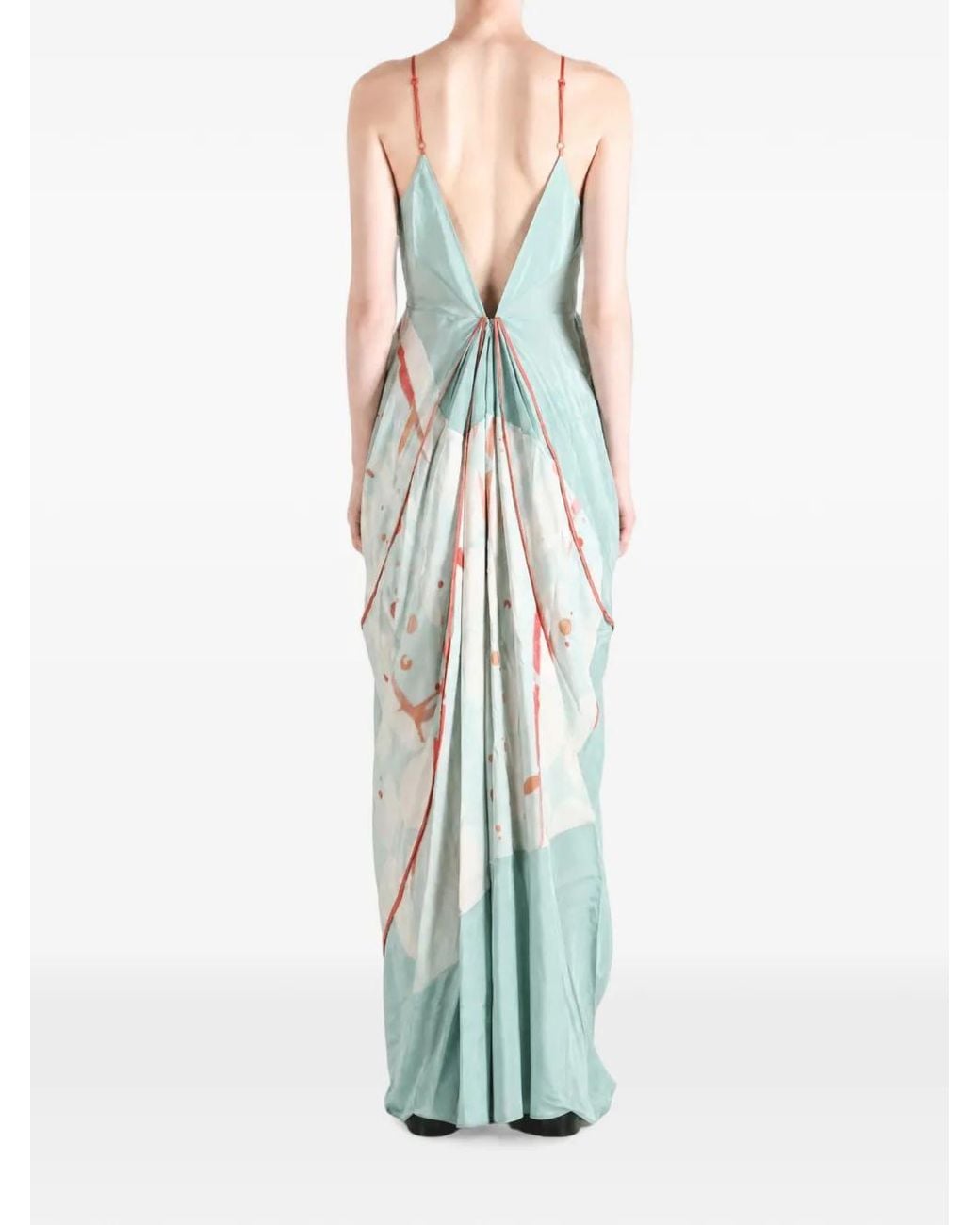 YANGKEHAN Blue Floral-Print Silk Maxi Dress