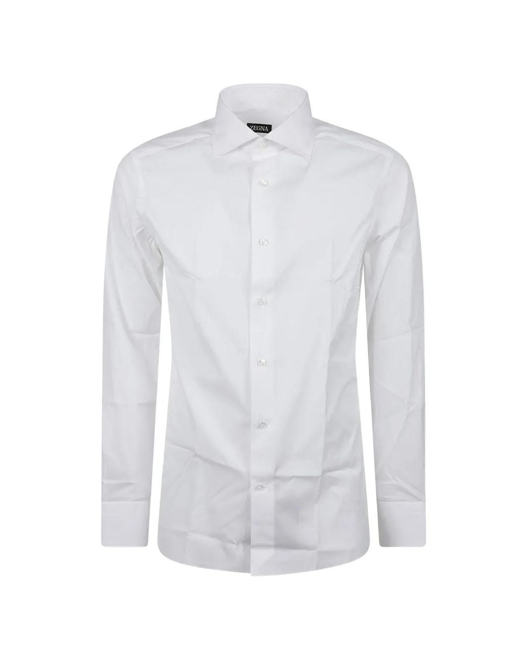 Zegna White Spread-Collar Long-Sleeve Shirt for men