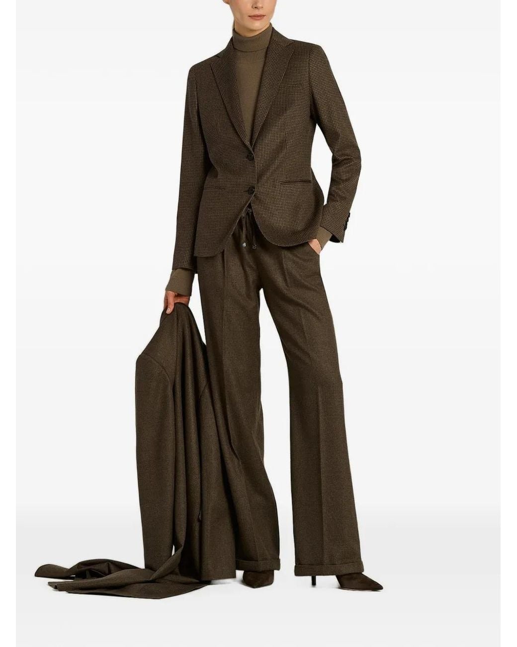 Kiton Brown Houndstooth Single-Breasted Blazer