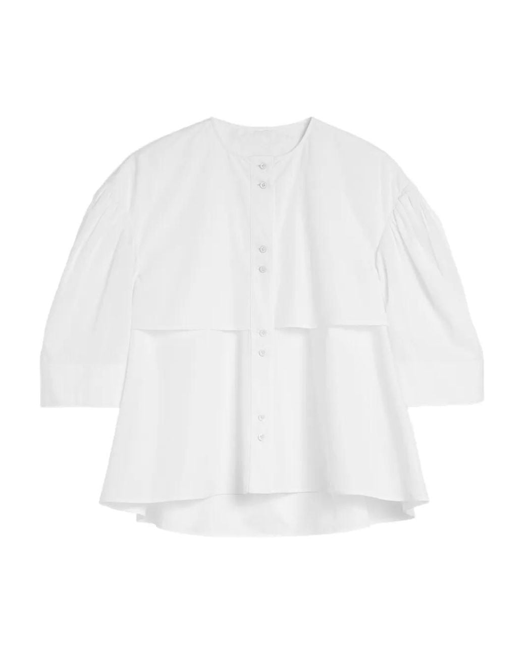 Jil Sander White Chemise Froncée En Popeline À Manches Courtes