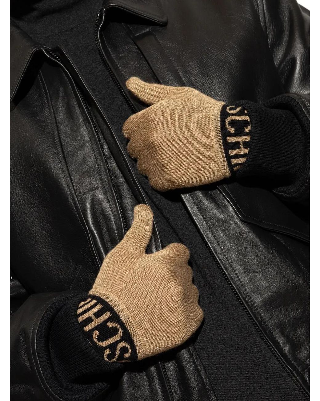 Moschino White Logo-Intarsia Gloves