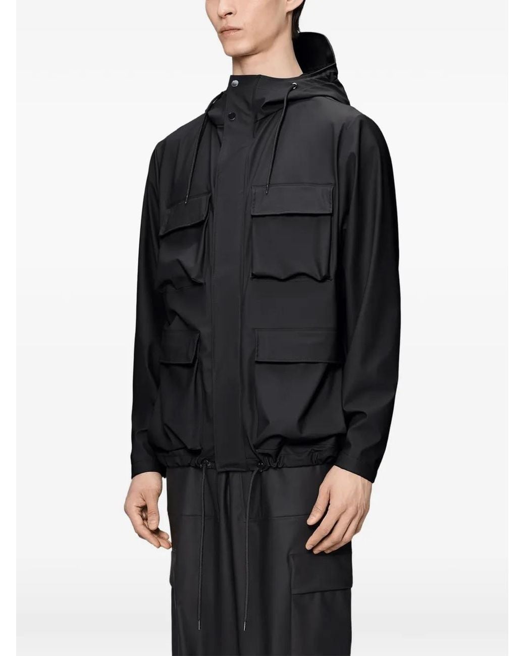 Rains Black Pocket Hooded Jacket