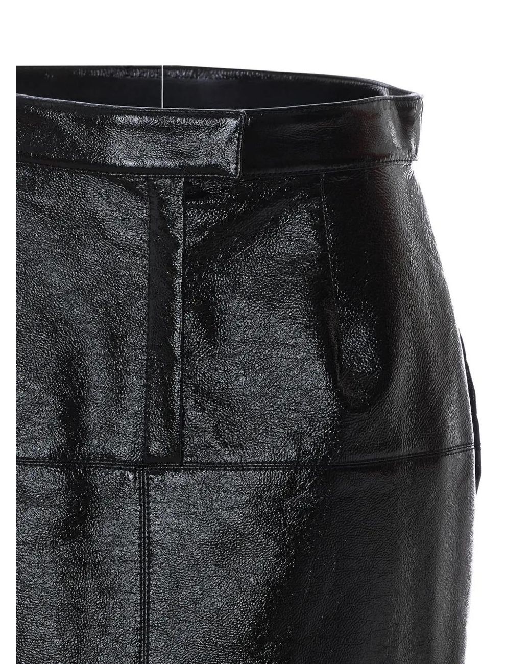 Lanvin Black Vinyl-Effect Split-Detail Midi Skirt
