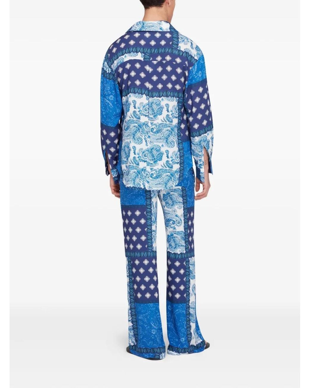 Donde Esteban Blue Patchwork-Print Trousers