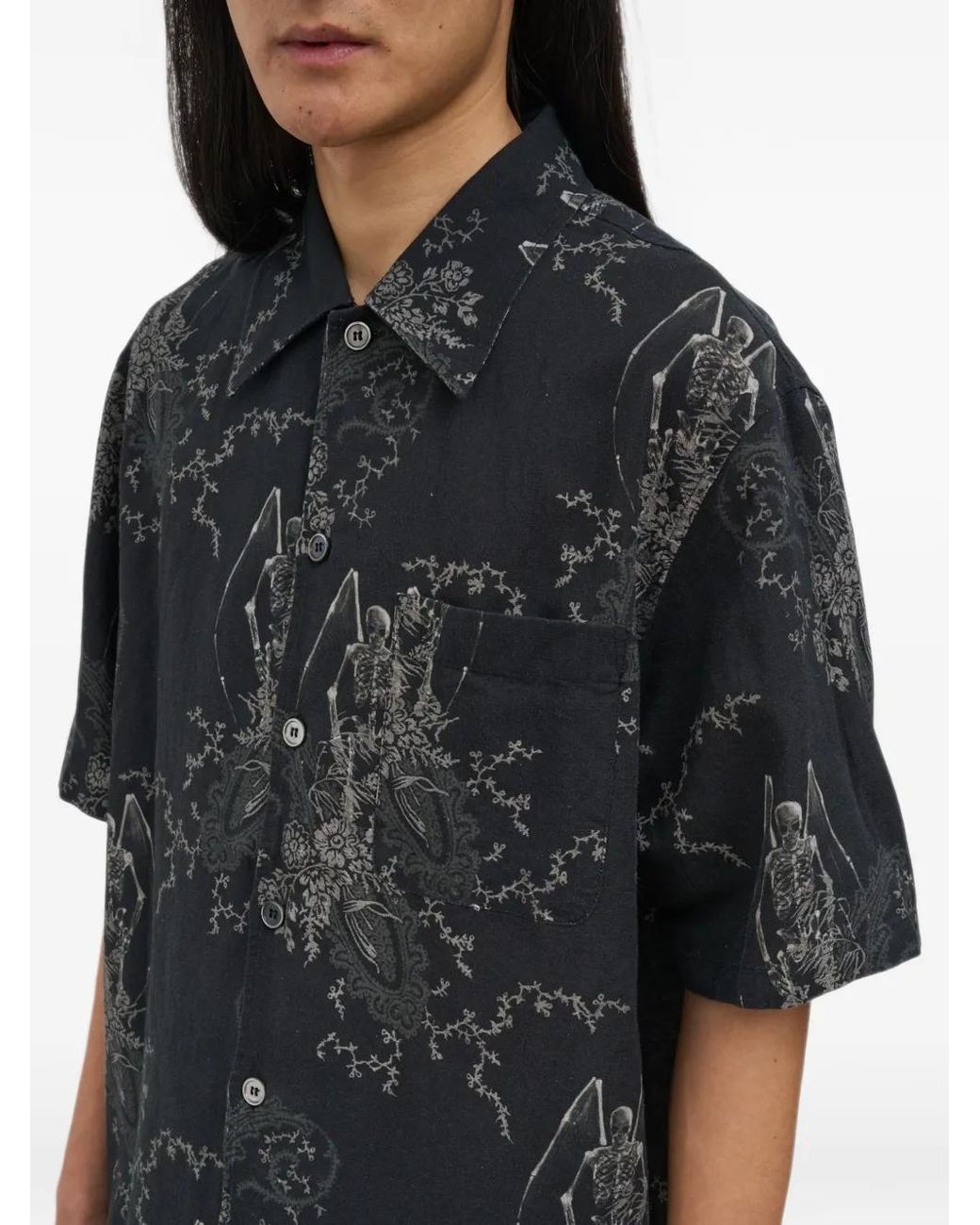 Our Legacy Black Every Skeleton-Print Short-Sleeve Shirt for men