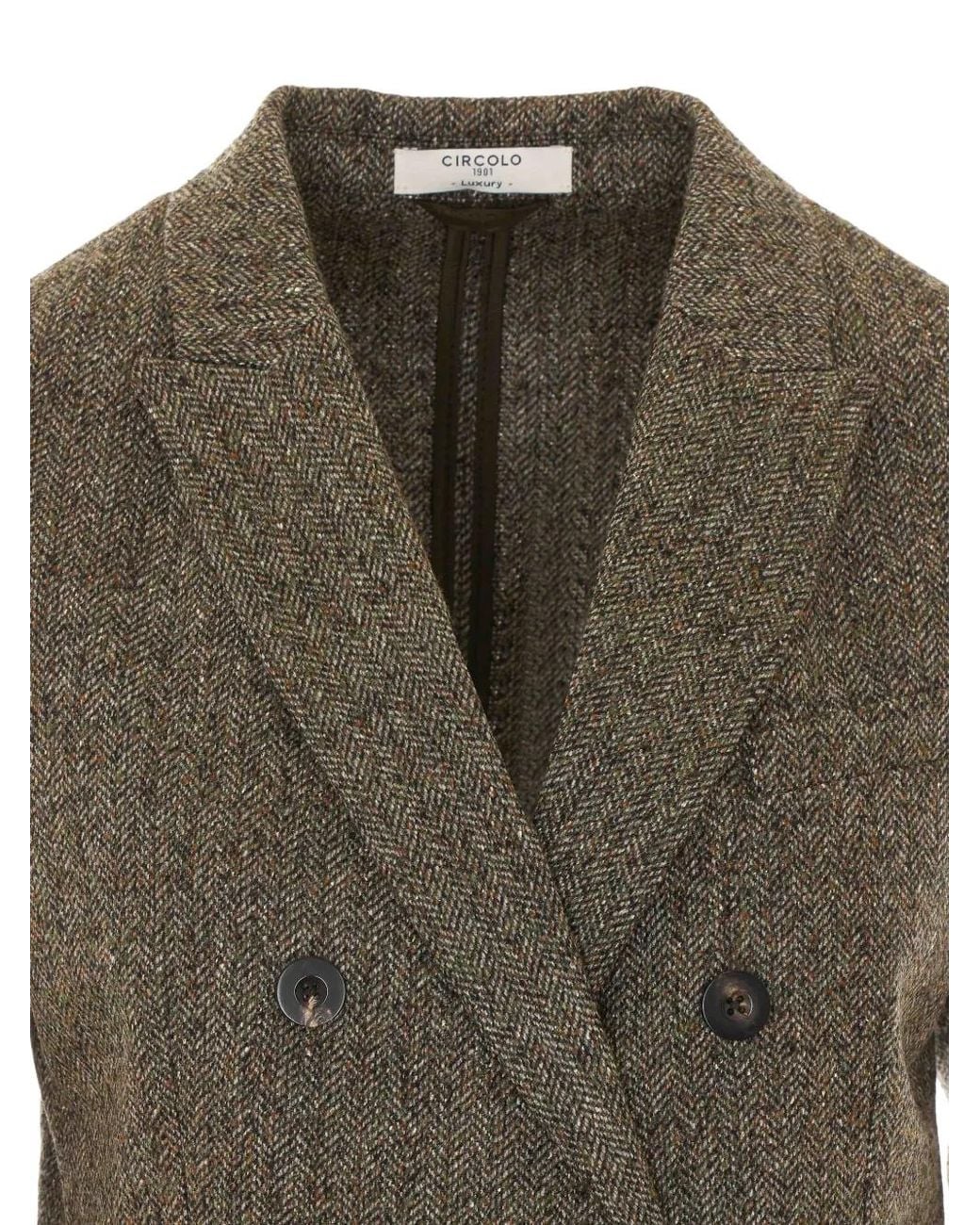 Circolo 1901 Green Herringbone-Pattern Double-Breasted Jacket