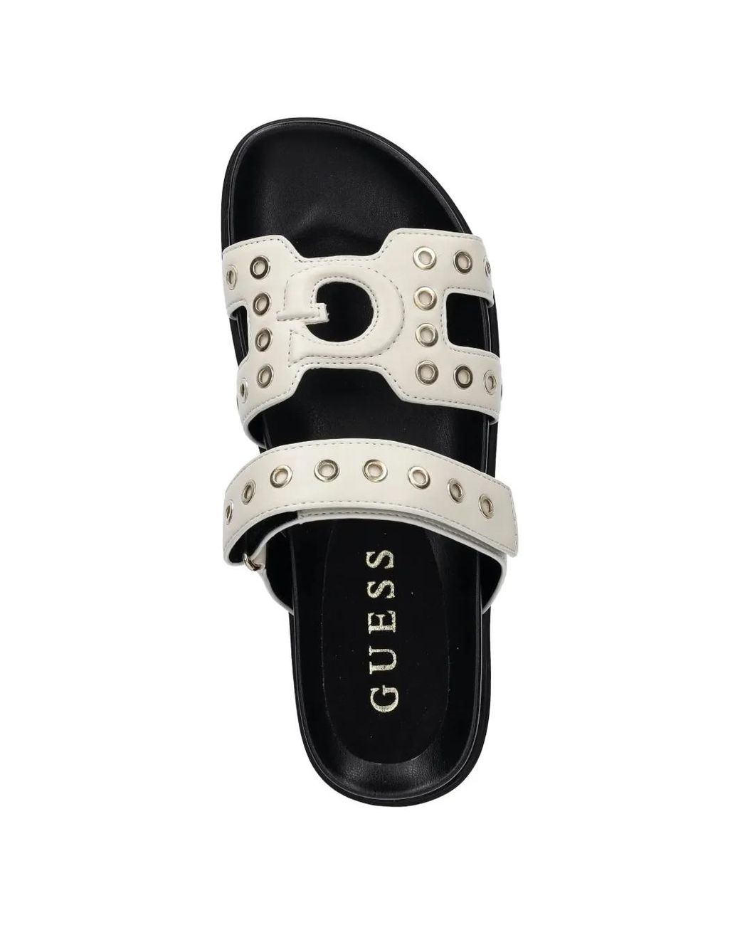 Guess White Eyelet Detail Slide