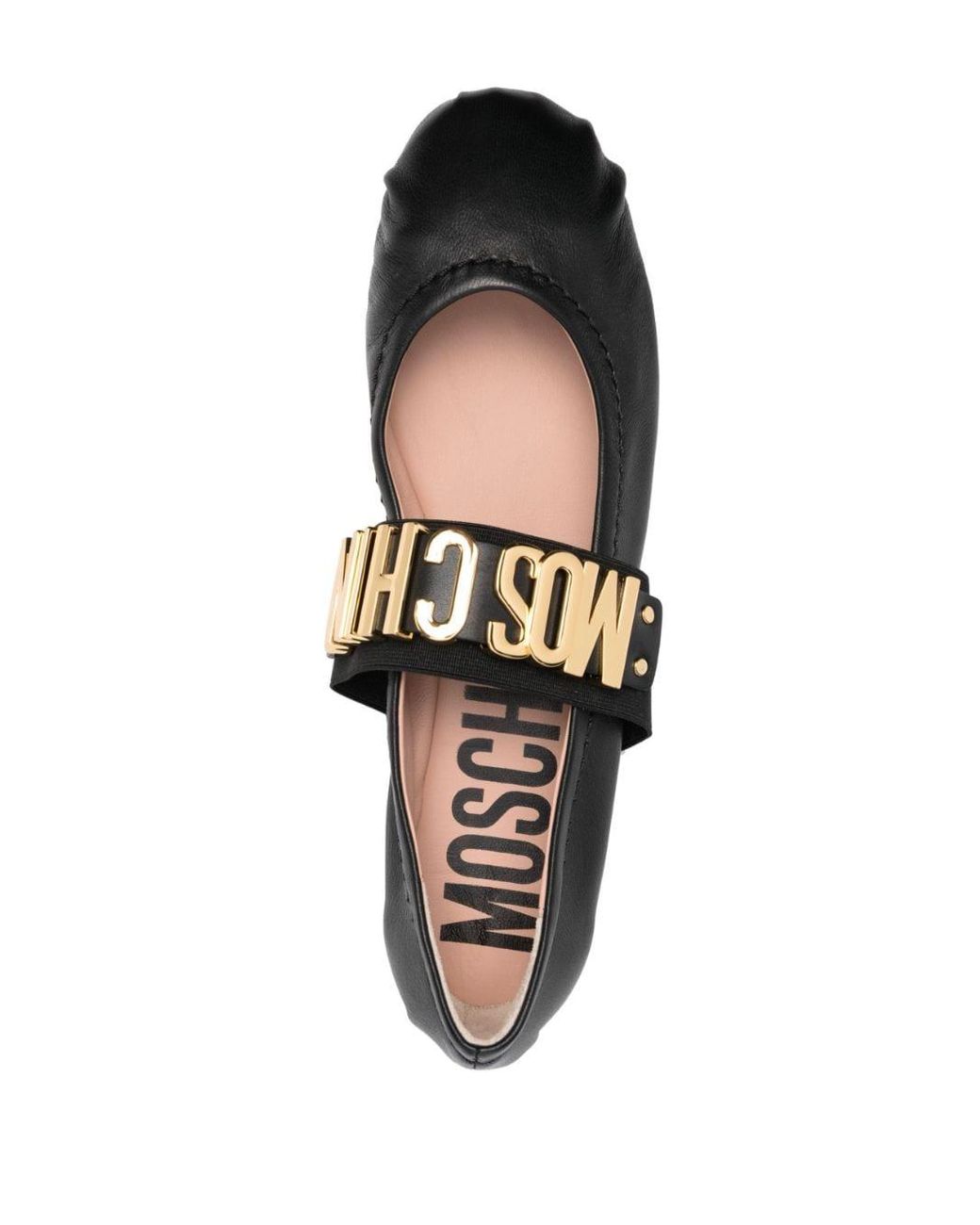 Moschino Logo-lettering Leather Ballerina Shoes in Black | Lyst