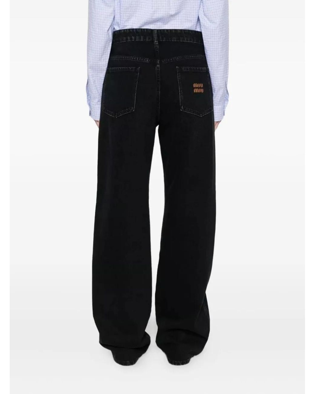 Miu Miu Black Logo-Motif Five-Pockets Straight-Leg Jeans for men