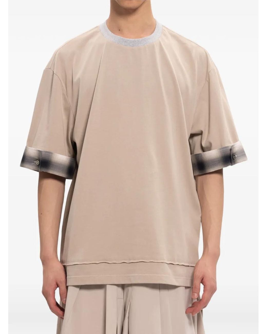 Feng Chen Wang Natural T-Shirt À Ourlet Effet Superposé Et Détail À Carreaux