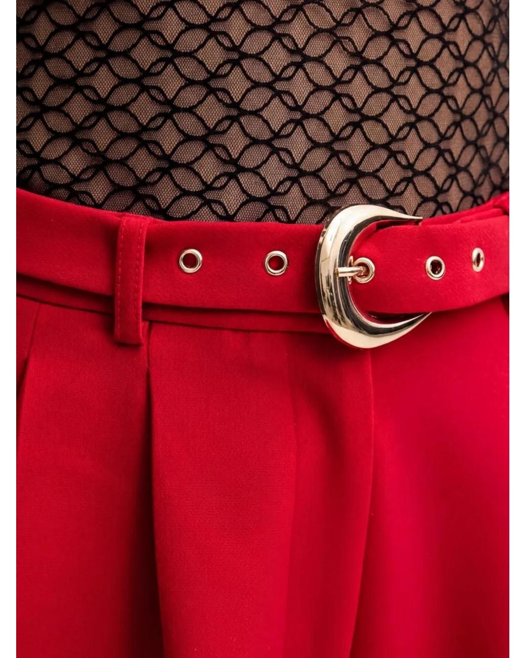 Morgan Red Belted Pleated Trousers
