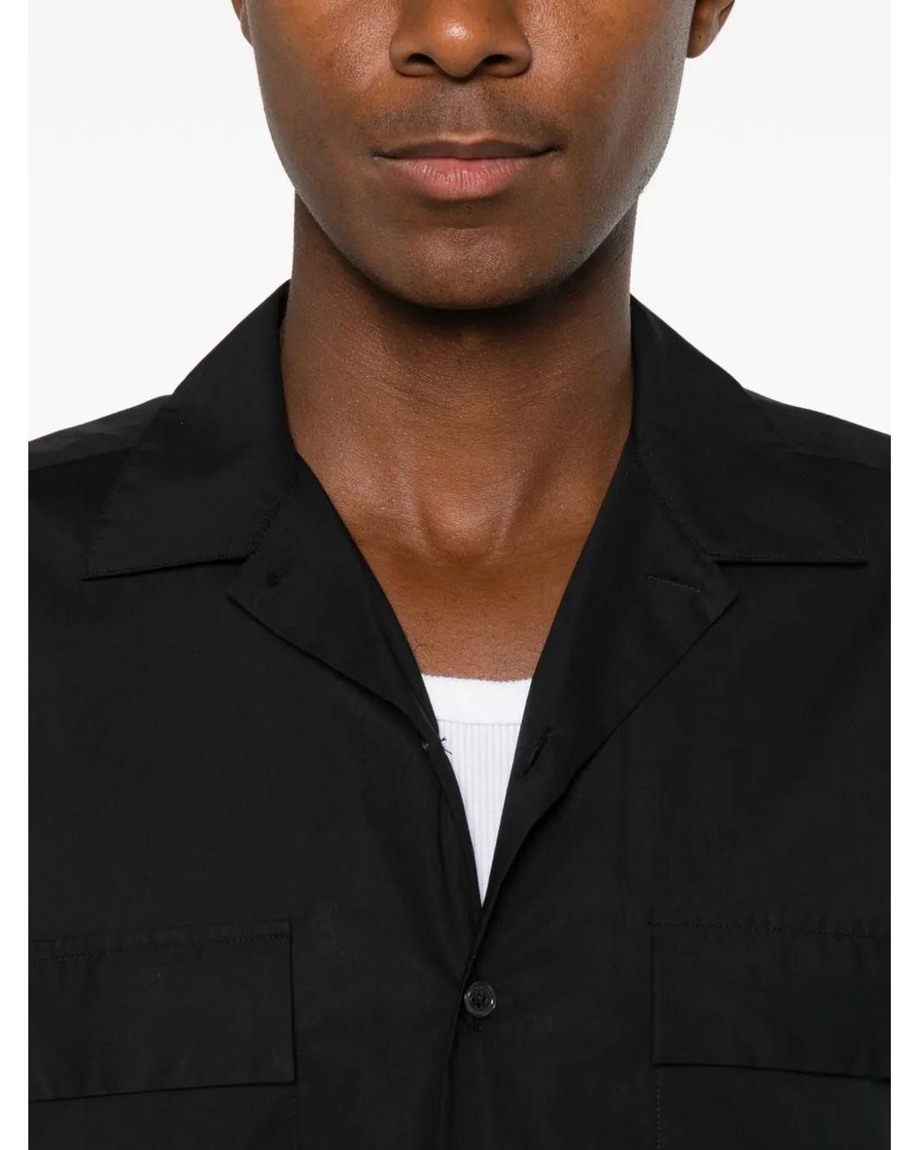 Brian Dales Black Flap-Pocket Spread-Collar Shirt for men