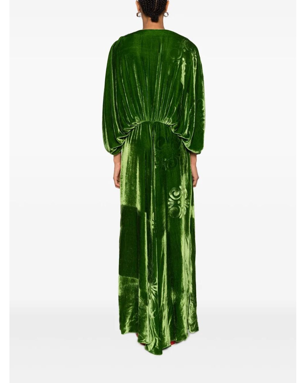 Themis Z Green Kallos-Print Velvet Maxi Dress